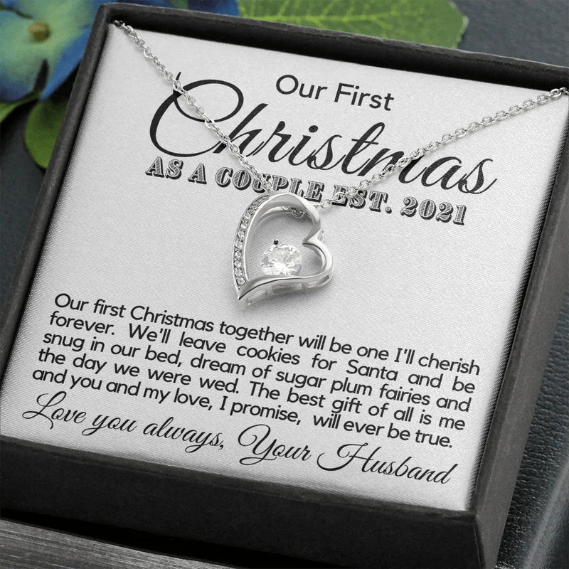 Forever Love Heart Pendant Necklace, First Christmas Wife Necklace, Romantic Holiday Wife Necklace, Christmas Present for Wife from Husband