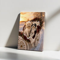 Poodle and Schnauzer Winter Carriage Art, Dogs in Christmas Sleigh Canvas, Holiday Dog Wall Decor, Seasonal Pet Print, Present for Dog Lovers