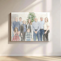 Personalized Family Canvas Print, Custom Watercolor Family Portrait Canvas, Keepsake Holiday Wall Art, Unique Christmas Canvas Present for Mom