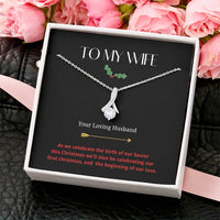 14k White Gold CZ Ribbon Pendant Necklace, To My Wife Christmas Necklace, Holiday Wife Necklace, Romantic Christmas Present for Her