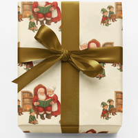 Elf Bedtime Story Gift Wrap, Vintage Santa Christmas Wrapping Paper, Retro Holiday Wrapping Paper, Nostalgic Xmas Present Wrapping Paper