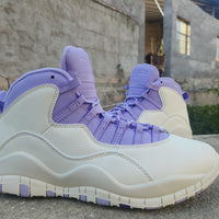 High Top Sneakers, White Purple Colorway, Lace Up Design, Casual Gift for Sneaker Fans