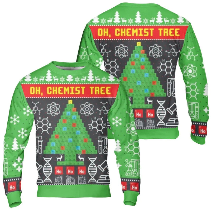 Periodic Table Science Ugly Holiday Sweater, Oh Chemist Tree Christmas Sweatshirt, Chemistry Teacher Xmas Pullover, Geeky Science Crewneck