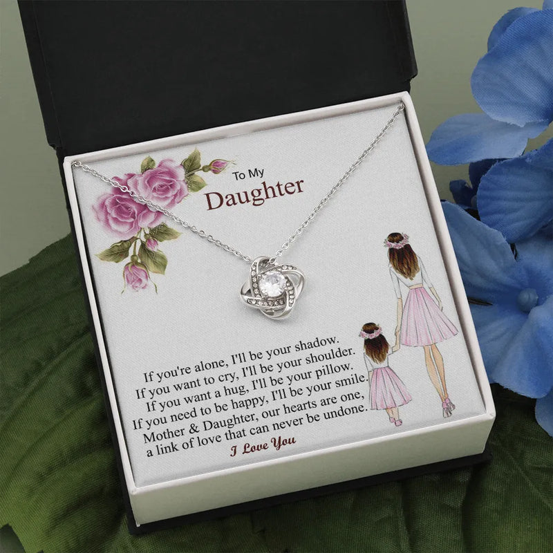 14k White Gold Pendant Necklace, To My Daughter Love Knot Necklace, Sentimental Present from Mom, Birthday Necklace, Christmas Present for Her