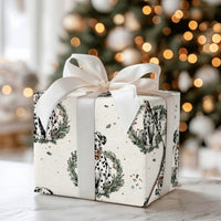 Dog Lover Gift Wrap, Dalmatian Christmas Wreath Wrapping Paper, Adorable Puppy Present Wrap, Festive Winter Pet Wrapping Paper, Xmas Gift Wrap