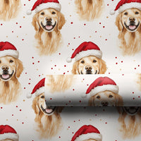 Christmas Dog Gift Wrap, Santa Hat Golden Retriever Wrapping Paper, Holiday Puppy Confetti Present Wrap, Xmas Dog Lover Wrapping Paper