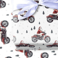 Red Motorcycle Christmas Gift Wrap, Biker Santa Wrapping Paper, Pine Tree Winter Santa Wrapping Paper, Holiday Biker Gift Wrap Roll