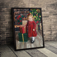 Vintage Holiday Portrait Canvas Print, Christmas Girl Oil Painting Canvas Wall Art, Festive Winter Wall Decor, Retro Christmas Canvas