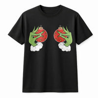 Stealing Ornament Graphic Tee, Green Monster Hand Christmas T-Shirt, Sarcastic Holiday Who Stole Xmas Shirt, Festive Movie Villain Tee