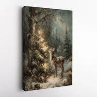 Snowy Forest Fawn Canvas Print, Christmas Fawn Canvas Wall Art, Winter Deer Canvas Art, Holiday Nature Canvas, Animal Lover Xmas Present