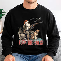 Humorous Hunting Santa Sweater, Duck the Halls Christmas Sweatshirt, Waterfowl Hunter Holiday Crewneck, Duck Hunting Xmas Present