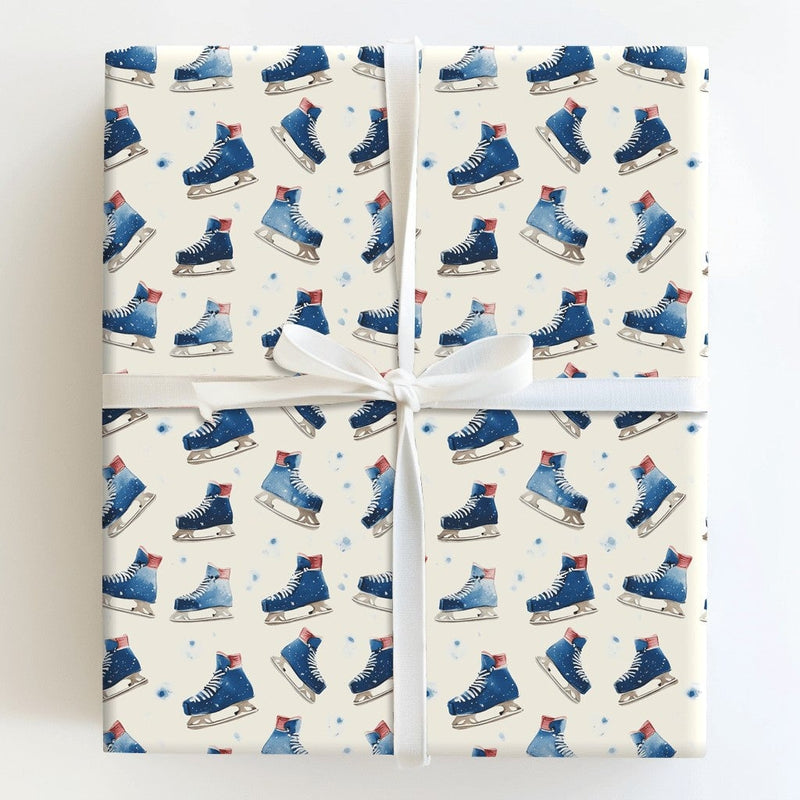 Winter Watercolor Figure Skating Gift Wrap, Ice Skate Wrapping Paper, Holiday Christmas Paper Roll, Seasonal Birthday Wrapping Paper