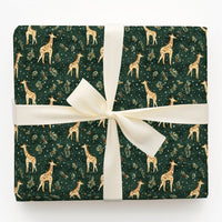 Holly and Snowflake Giraffe Gift Wrap, Christmas Giraffe Wrapping Paper, Winter Giraffe Wrapping Paper, Forest Green Holiday Present Wrap