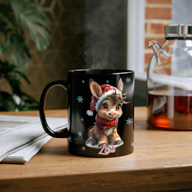 Adorable Baby Donkey Santa Hat Mug, Personalized Christmas Donkey Ceramic Mug, Holiday Animal Coffee Mug, Winter Festive Drinkware Present