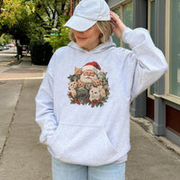 Retro Cat Lover Xmas Hooded Sweatshirt, Santa Claus and Kittens Christmas Hoodie, Comfy Holiday Cat Mom Pullover, Festive Winter Sweater