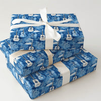 Winter Snowflake Music Gift Wrap, Acoustic Guitar Wrapping Paper, Blue Musician Wrapping Paper, Christmas Holiday Present Gift Wrap