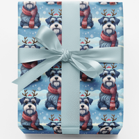 Festive Dog Antler Gift Wrap, Schnauzer Christmas Wrapping Paper, Adorable Puppy Holiday Present Wrap, Dog Lover Gift Wrap, Winter Paper Roll