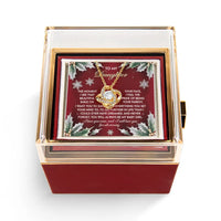 Rotating Rose Gift Box, Daughter Love Knot Necklace, CZ Crystal Knot Pendant, Gold Finish Jewelry, Meaningful Christmas Present for Daughter