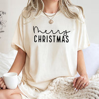 Minimalist Typographic Holiday Shirt, Merry Christmas T-Shirt, Retro Festive Xmas Graphic Tee, Seasonal Christmas Graphic T-Shirt