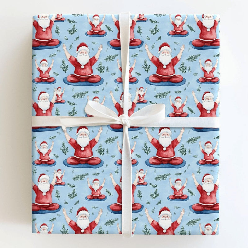 Meditating Santa Claus Gift Wrap, Yoga Santa Wrapping Paper, Zen Santa Christmas Paper, Fitness Present Wrap, Yoga Lover Holiday Gift Wrap