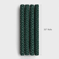 Dark Green Holiday Gift Wrap, White Snowflake Christmas Wrapping Paper, Winter Snowflakes Wrapping Paper, Classic Xmas Gift Wrapping Paper