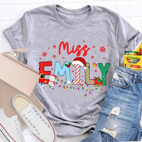 Custom Snowflake Holiday T-Shirt, Personalized Christmas Lights Teacher Shirt, Festive Classroom Graphic Tee, Teacher Xmas Present