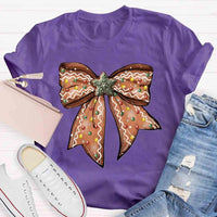 Adorable Holiday Gingerbread Tee, Christmas Gingerbread Bow T-Shirt, Retro Christmas Graphic Shirt, Festive Xmas Tee, Holiday Present for Women