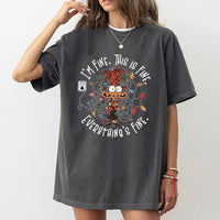 Humorous Holiday Anxiety Graphic Tee, Its Fine This Is Fine Christmas T-Shirt, Adorable Xmas Humor Dog Shirt, Retro Holiday Graphic Tee