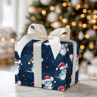 Adorable Santa Hat Mouse Gift Wrap, Christmas Mice Wrapping Paper, Holiday Mice Wrapping Paper, Whimsical Winter Animal Gift Wrapping Paper