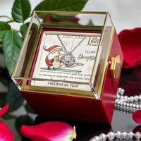 Santa Christmas Message Gift Box, Daughter Love Knot Necklace, CZ Crystal Pendant, Heartfelt Daughter Xmas Keepsake Jewelry Present