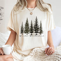 Snowy Forest Pine Tree T-Shirt, Winter Wonderland Shirt, Comfy Winter Tree Graphic Tee, Christmas Holiday Nature Shirt, Winter Season Present