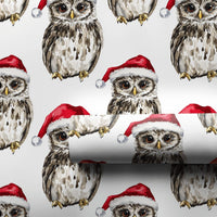 Santa Hat Birds Watercolor Gift Wrap, Christmas Owl Wrapping Paper, Adorable Festive Animal Wrapping Paper, Winter Holiday Xmas Present Supplies