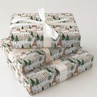 Eiffel Tower Christmas Gift Wrap, Snowy Paris Wrapping Paper, Watercolor France Winter Gift Wrap, Holiday Present Paper, Travel Lover Present