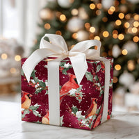 Burgundy Holly Berry Gift Wrap, Winter Cardinal Christmas Wrapping Paper, Watercolor Bird Holiday Wrapping Paper, Nature Festive Gift Wrap