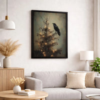 Dark Academia Holiday Canvas Wall Art, Gothic Raven Christmas Tree Canvas, Moody Victorian Crow Canvas, Spooky Winter Decor, Goth Xmas Present