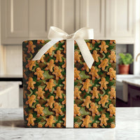 Camouflage Cookie Christmas Gift Wrap, Gingerbread Camo Wrapping Paper, Humorous Holiday Wrapping Paper, Military Pattern Gift Wrap Roll