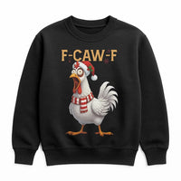 F-Caw-F Singing Rooster Holiday Shirt, Humorous Chicken Christmas Sweatshirt, Farm Animal Christmas Crewneck, Sarcastic Xmas Pullover