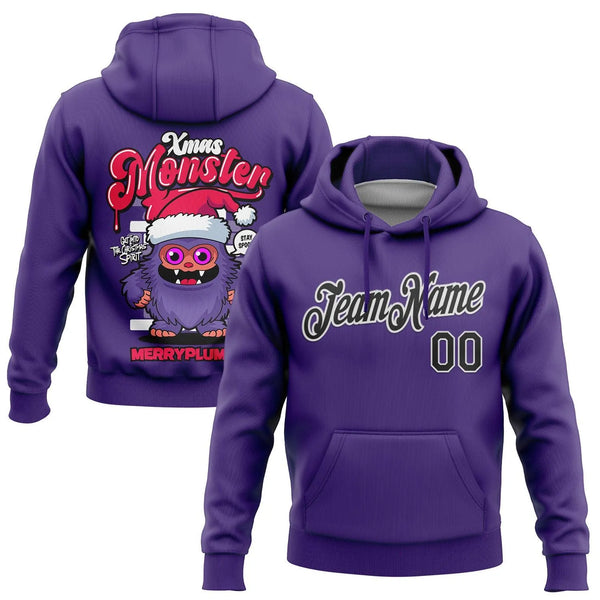 Personalized Holiday Monster Pullover Hoodie, Custom Christmas Monster Hoodie, Stitched Name and Number Sweatshirt, Sports Fa