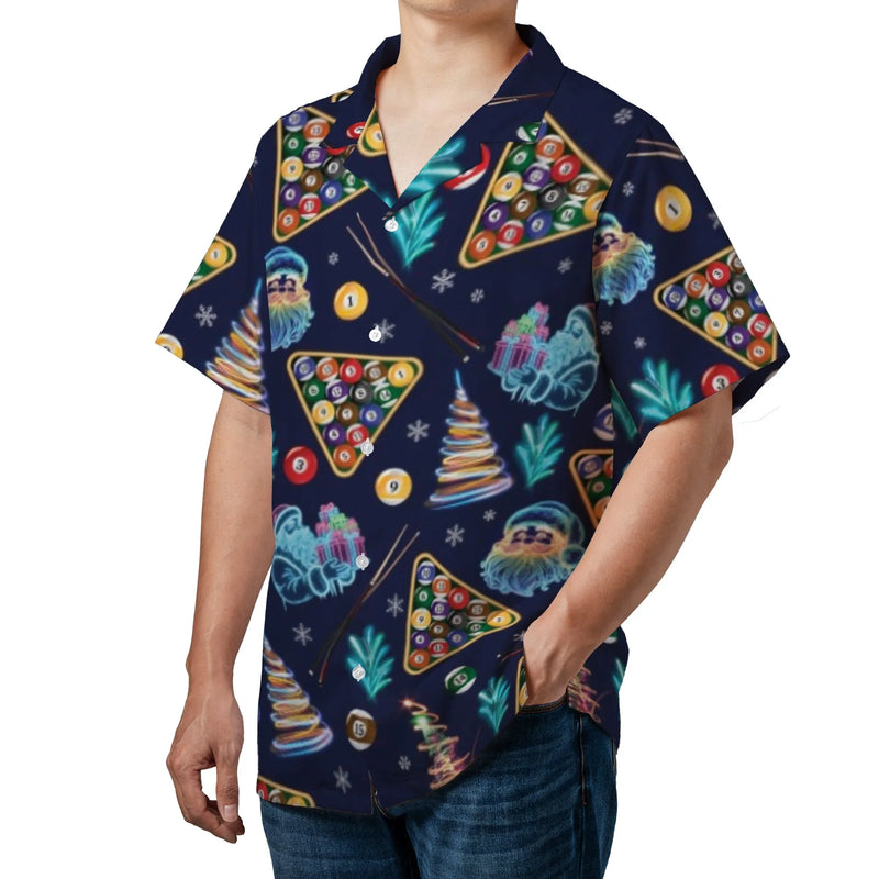 Neon Pool Aloha Shirt, Billiards Christmas Hawaiian Shirt, Santa Holiday Hawaiian Shirt, Tropical Xmas Button Up Shirt, Pool Player Present