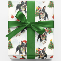 Watercolor Dog Holiday Wrapping Paper, Boston Terrier Christmas Gift Wrap, Festive Puppy Present Wrap, Adorable Dog Lover Holiday Wrapping Paper