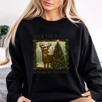 Humorous Deer Hunting Christmas Sweater, Deck the Halls with Bucks and Calls Sweatshirt, Hunter Holiday Crewneck, Hunting Xmas Present for Men