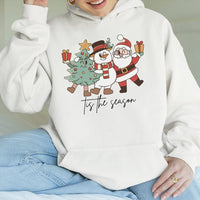 Adorable Santa Snowman Tree Hoodie, Tis the Season Christmas Hoodie, Festive Holiday Graphic Sweatshirt, Winter Xmas Pullover, Christmas Hoodie