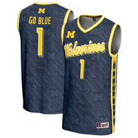 #1 Michigan Wolverines Highlight Print Lightweight Basketball Fashion Jersey - Navy