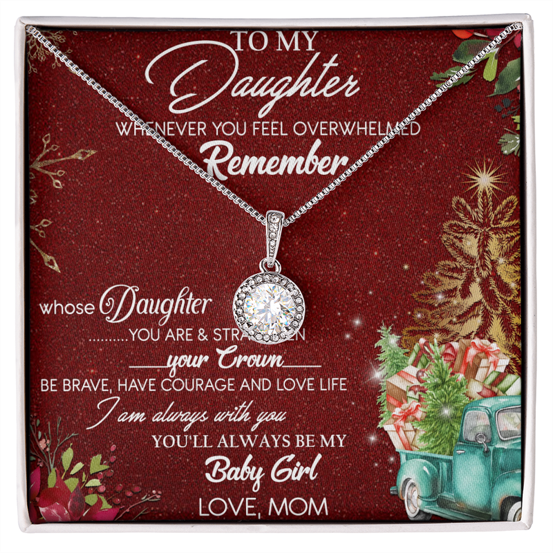 Cubic Zirconia Pendant Necklace, To My Daughter Necklace from Mom, White Gold Over Stainless Steel Jewelry, Birthday Christmas Keepsake Present
