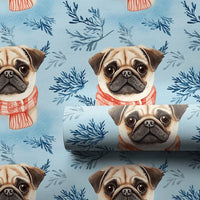 Adorable Dog Christmas Gift Wrap, Pug in Winter Scarf Wrapping Paper, Watercolor Pug Puppy Present Paper, Dog Lover Holiday Present Wrap