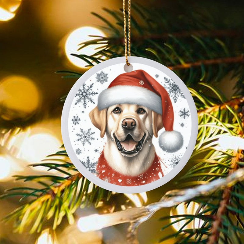 Lab in Santa Hat Ceramic Ornament, Yellow Labrador Christmas Ornament, Snowflake Dog Tree Decor, Holiday Keepsake Present for Dog Lovers
