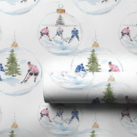 Ice Hockey Christmas Gift Wrap, Hockey Ornament Wrapping Paper, Watercolor Sports Holiday Wrapping Paper, Hockey Fan Gift Wrap Roll