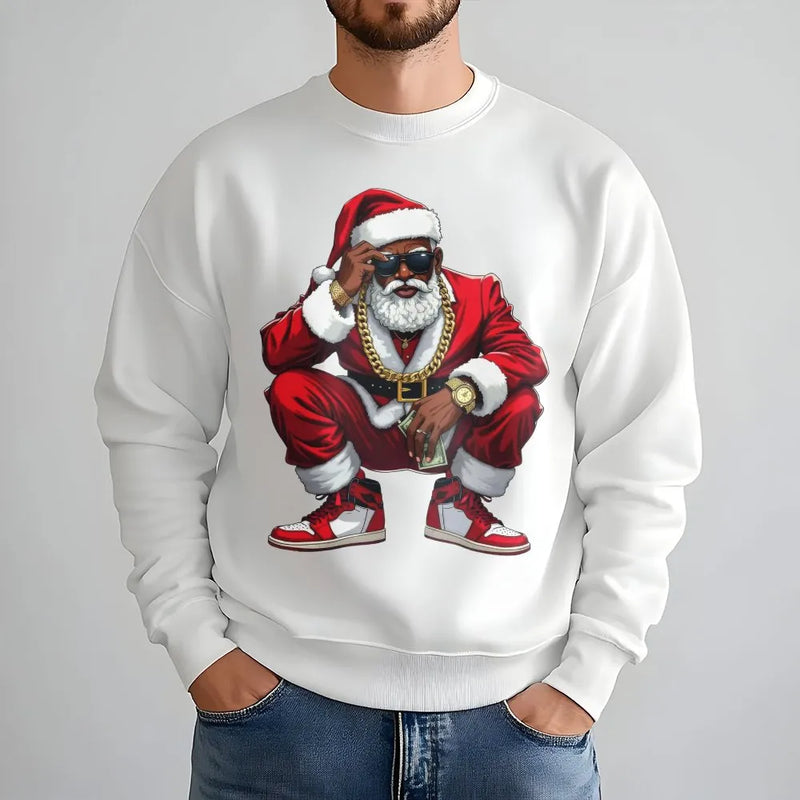 Hip Hop Streetwear Holiday Crewneck, Black Santa Christmas Sweatshirt, African American Santa Sweatshirt, Retro Xmas Graphic Sweatshirt