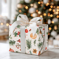 Holly Pine Holiday Gift Wrap, Watercolor Ornaments Christmas Wrapping Paper, Festive Xmas Wrapping Paper, Seasonal Present Gift Wrap Roll