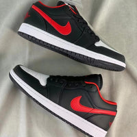 Low Top Basketball Shoes, Black Red Colorway, Lace Up Design, Casual Gift for Shoe Lovers